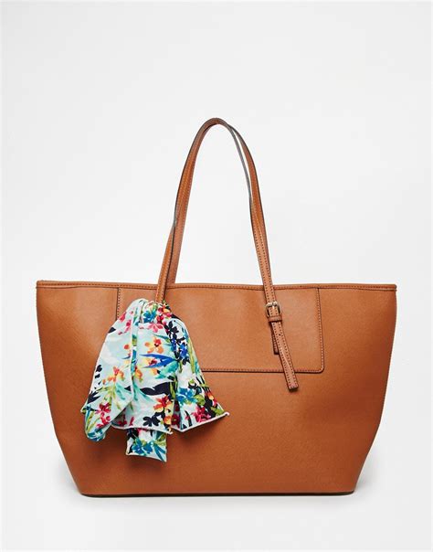 Lyst Aldo Large Tote With Floral Scarf In Brown