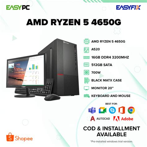 EasyPC Easy Build RYZEN 5 4650G A320 8GB 16GB CASE 700w 500W