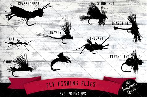 Fly Fishing Flies Silhouette Vector