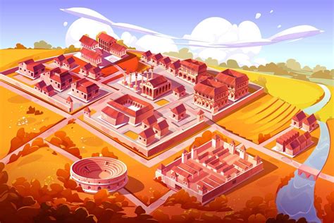 Ancient Rome Isometric Cartoon Autumn Cityscape 12996621 Vector Art At