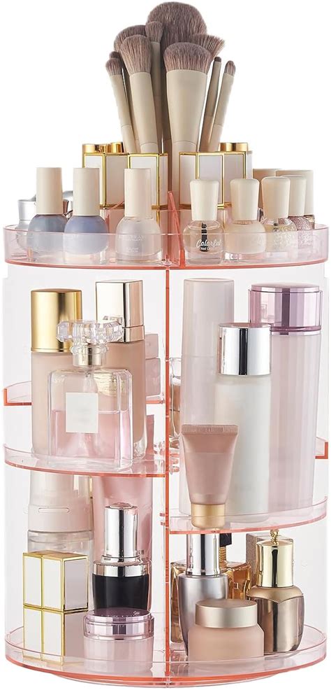 SUNFICON Rotating Makeup Holder Organizer Crystal Pink 360 Rotation