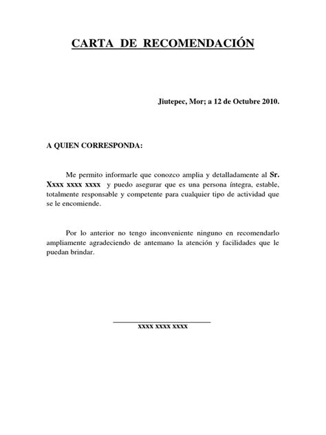 Carta De Recomendación Personal