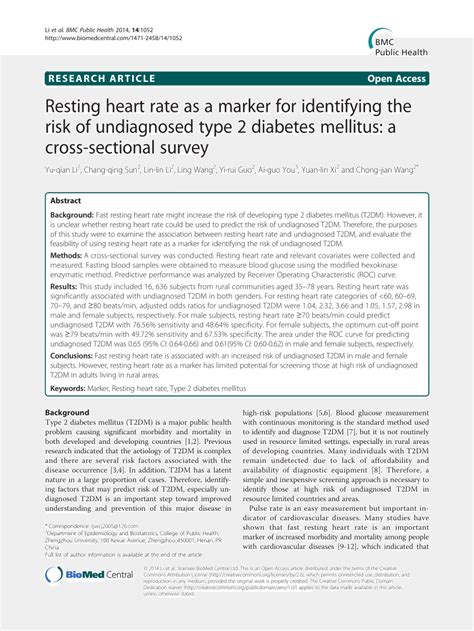 Pdf Resting Heart Rate As A Marker For Identifying The Risk Of Undiagnosed Type 2 Diabetes