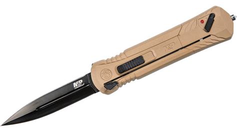 Smith And Wesson Mpotf10fde Otf Assisted Knife 3 5 Black Double Edge Blade Fde Aluminum Handles