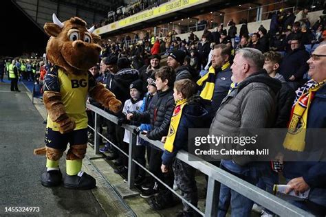 Oxford United mascot Olly the Ox interacts with fans prior to the ...