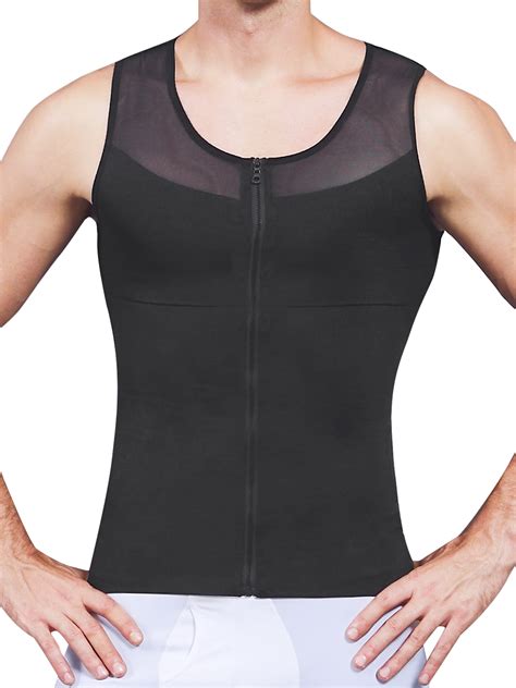 Vaslanda Mens Compression Shirt Slimming Body Shaper Vest Zipper Waist