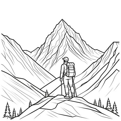 Create A Coloring Page That Features A Mountain Climber Facing The