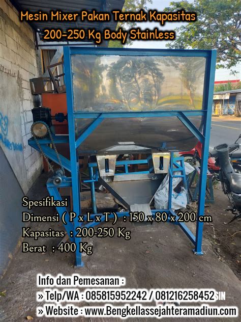 Mesin Mixer Pakan Ternak Kapasitas 200 250 Kg Body Steinless Tanpa