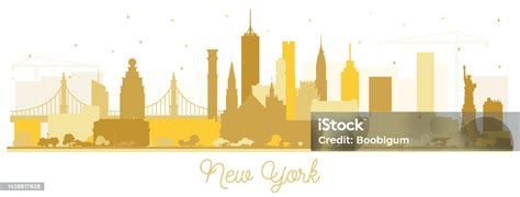 New York Usa City Skyline Silhouette With Golden Buildings Isolated On