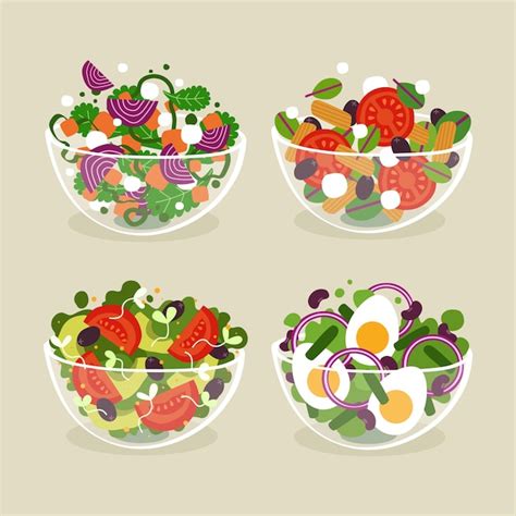 Free Vector Fruit And Salad Bowls Flat Style