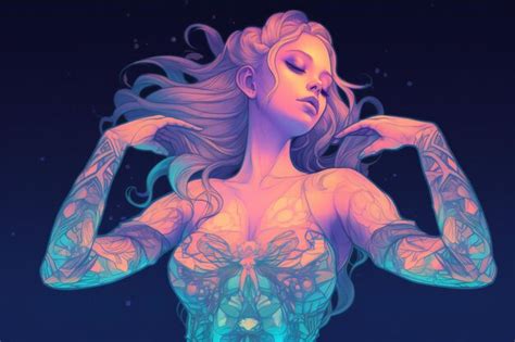 Premium Ai Image Woman With A Tattoo Fantasy Art Body With Neon Flowers Intricate Glow Accents