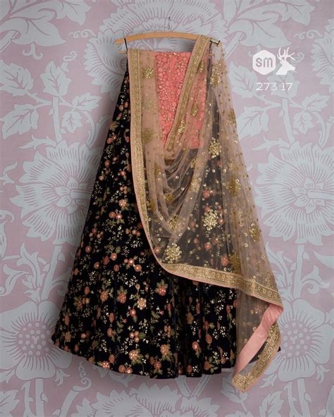 SMF LEH 273 17 I Midnight With Floral Threadwork Lehenga With Peach