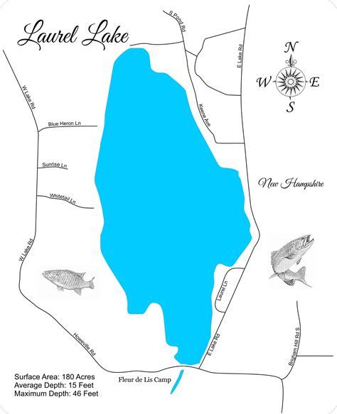 Laurel Lake New Hampshire Laser Cut Wood Map 24 X 37 English Chestnut