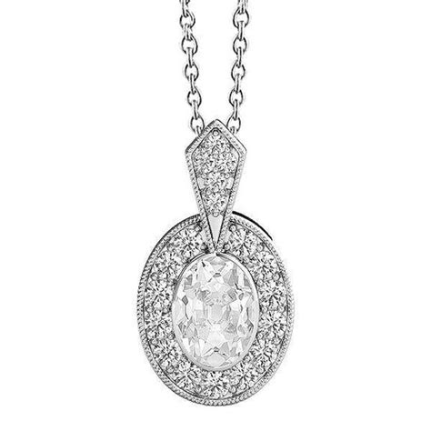 Halo Oval Ancienne Mine Cut Authentique Diamond Pendentif Lunette Sert