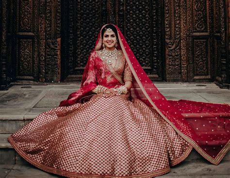 indian wedding outfits bridal lehenga red simple - Ching Prester