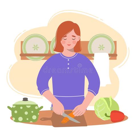 Girl Cutting Vegetables Stock Illustrations 157 Girl Cutting