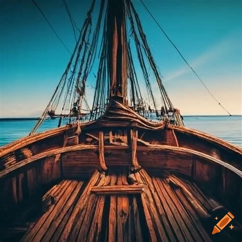 Side View Of An Old Wooden Sailing Ship Deck On Craiyon