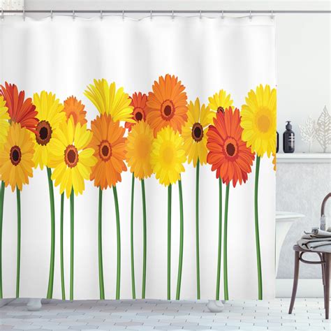 Ambesonne Gerber Daisy Shower Curtain Flowers On Green Stems 69wx84