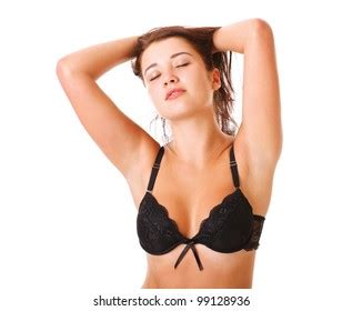 Sexy Brunette Black Lingerie Over White Stock Photo 99294383 Shutterstock