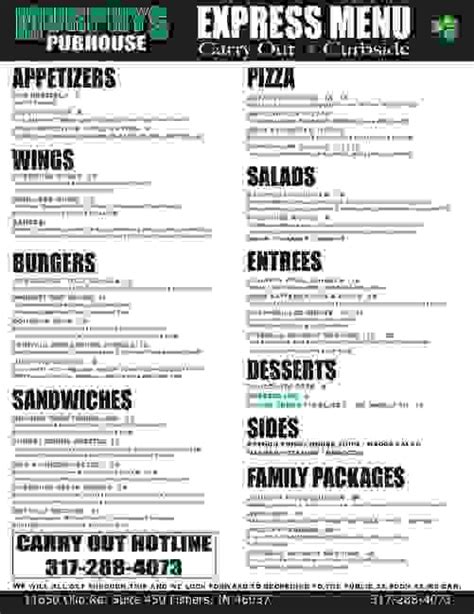 Menu | Murphys PubHouse Fishers