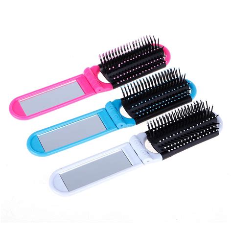 Buy Folding Hair Brush With Mirror Compact For Purse Bag Travel Pocket