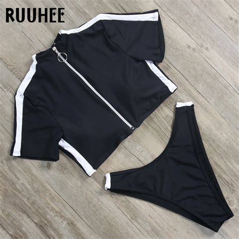 Best RUUHEE Short Sleeve Bikini Swimwear Women Sport Swimsuit Top