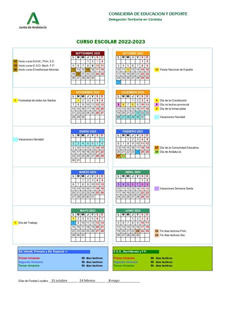 CALENDARIO ESCOLAR 2022 2023 Colegio Araceli Lucena