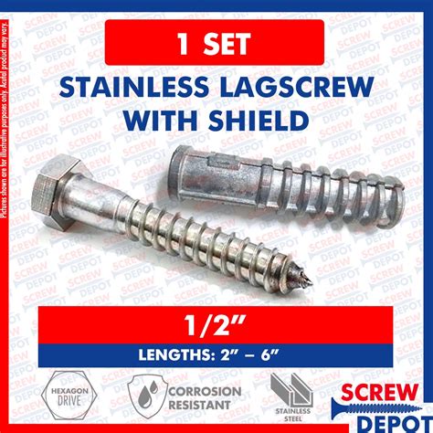 1pair 12 Stainless Lagscrew With Shield Ss Expansion Bolt With