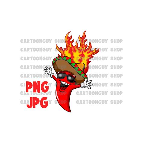 Hot Pepper Clip Art Happy Hot Pepper On Fire PNG Sublimation Cartoon Image Icon Digital