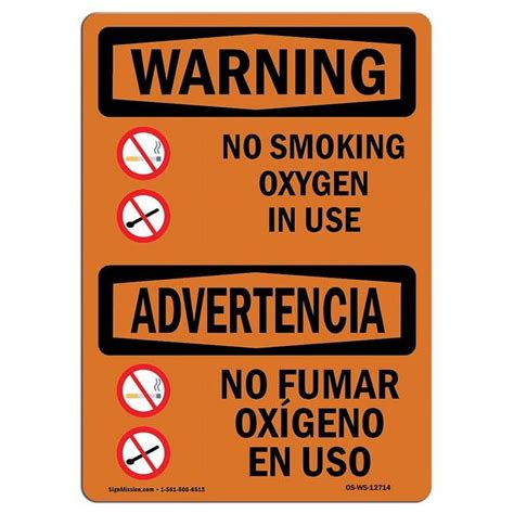 Osha Warning Sign No Smoking Oxygen In Use Bilingual