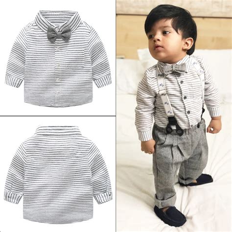 Newborn Baby Clothes Children Clothing Gentleman Baby Boy Grey Striped ...