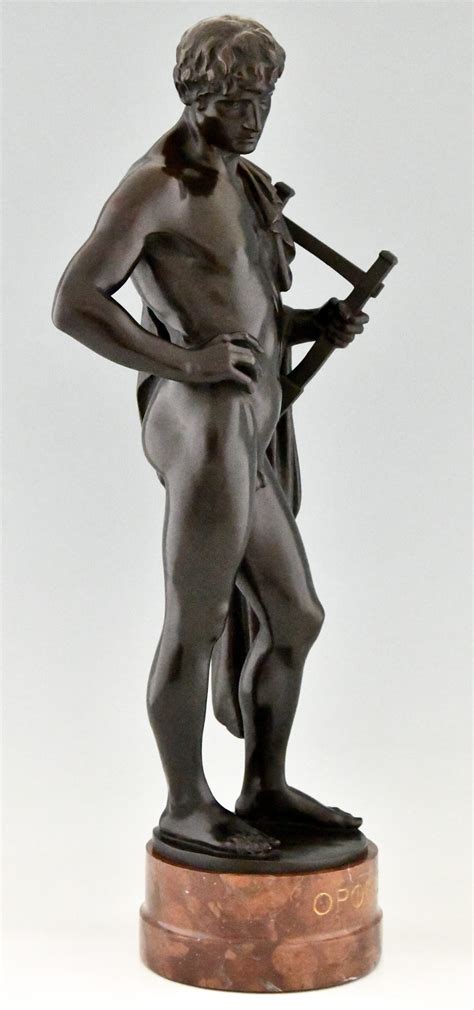 Orpheus Antique Bronze Sculpture Of A Male Nude With Lyre And Cape Deconamic