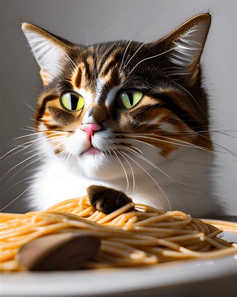 Funny Cat Eating Spaghetti · Creative Fabrica