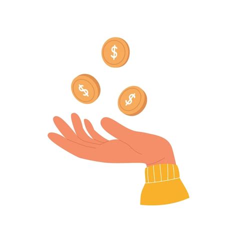 Premium Vector Female Hand With Flying Gold Coins Cash Currency