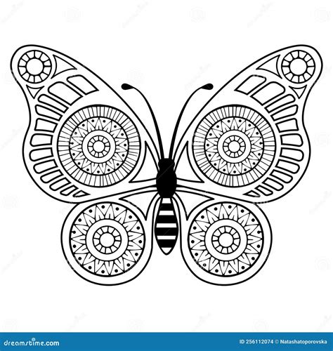 Vector Coloring Book Page Silhouette Of Elegant Butterfly In Mandala