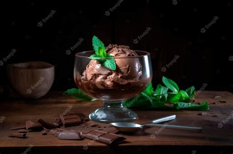 Premium Photo Gourmet Chocolate Ice Cream In Glass Bowl On Ice Cream