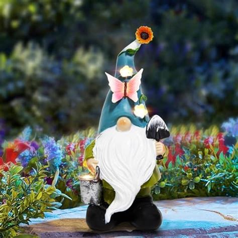 REYISO Garden Gnomes Outdoor Statue For Garden Decor With Solar Lights