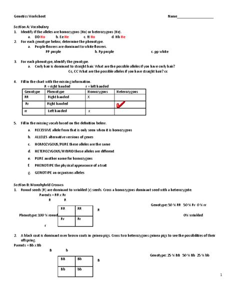 Genetics And Inheritance Worksheet