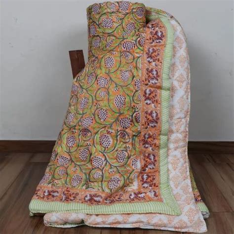 Meera Handicrafts Multicolor Beautiful Block Printed Cotton Quilt Size