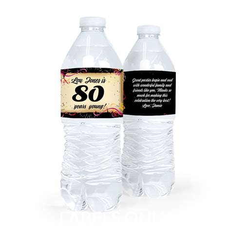 Personalized Milestones Birthday 80th Confetti Water Bottle Sticker Labels 5 Labels