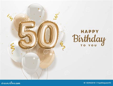 Happy 50th Birthday Gold Foil Balloon Greeting Background Stock Vector