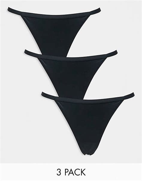 Asos Design 3 Pack Microfibre Tanga Thong In Black Asos