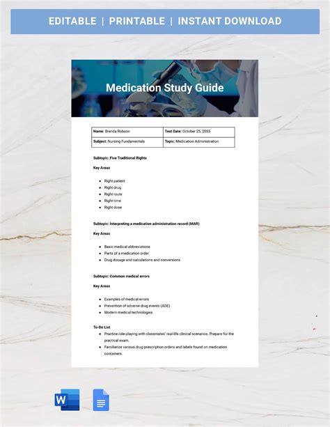 Study Guide Template Google Docs