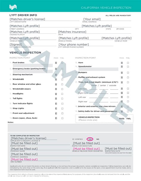 Printable Lyft Inspection Form