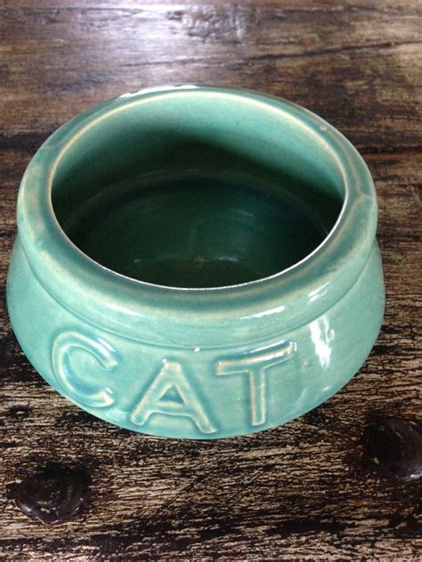 Mccoy Pottery Cat Pet Bowl Green