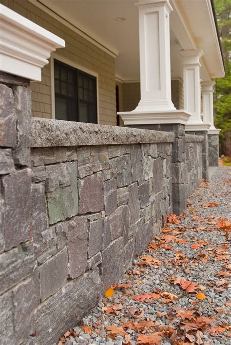 Stone veneer on front porch wall | Stone porches, Front porch design ...