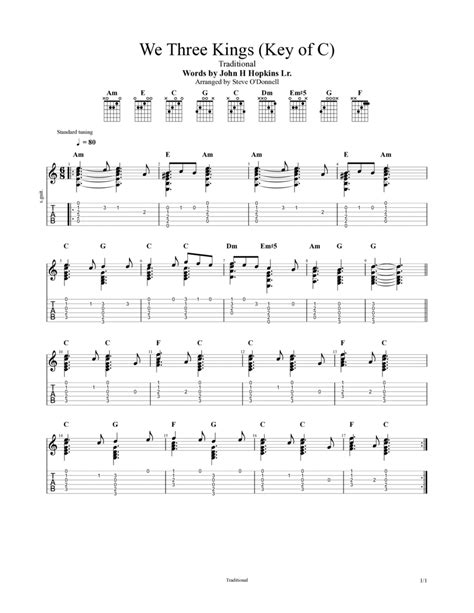 We Three Kings By Traditional Guitar Tablature Digital Sheet Music