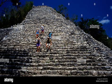 Tourists Pyramid Temple Nohoch Mul Pyramid Coba Archaeological Site