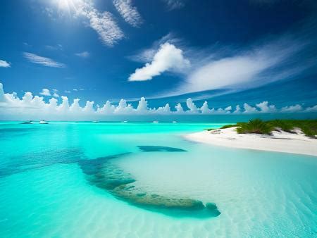 A Beautiful Beach With Clear Blue Water And White Sand Image Design