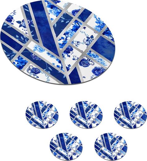 Onderzetters Voor Glazen Rond Delfts Blauw Patroon Abstract